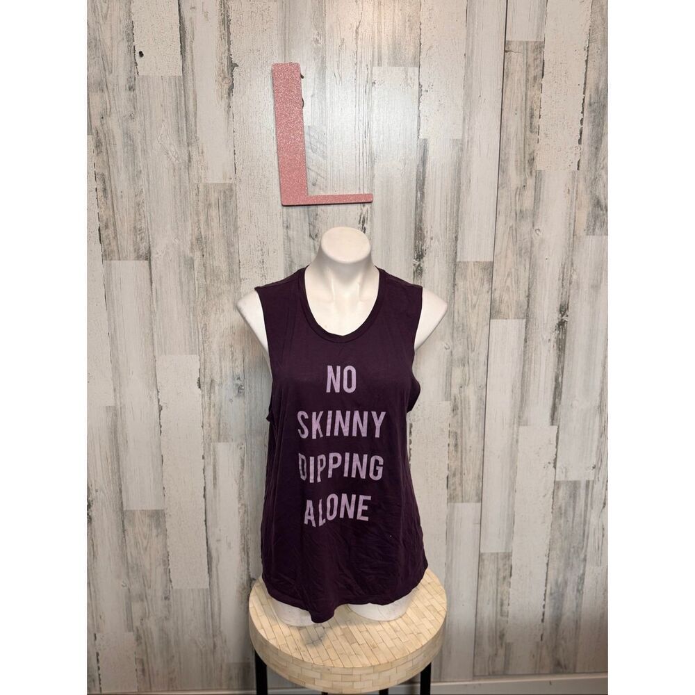 Express “No Skinny Dipping Alone” Graphic Muscle Tank Top Purple Size L NWT